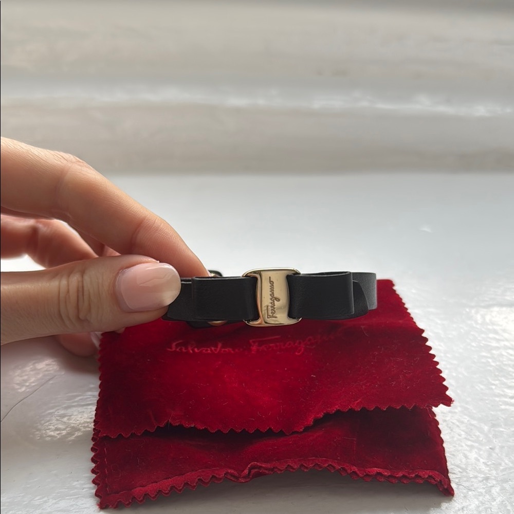 Salvatore Ferragamo Black Leather Wrap Bracelet Bracelet